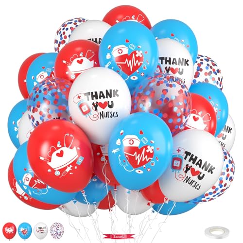 Medizinische Luftballons, 30,5 cm, blau-weiß-rote Luftballons mit medizinischen Symbolen für Abschlussfeier, Pflegeschule, Feiern, Wertschätzung, Veranstaltungen, blau-weiße Themen-Dekorationen von Saxuxu