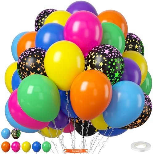 Neon-Luftballons, 30,5 cm, Gelb, Orange, Hot Pink, Dunkelblau, Lila, Limettengrün, Neon-Sternform, Regenbogen-Ballons für Kinder, Jungen, Mädchen, Geburtstagsparty, Dekorationen, Babyparty, Sommer Neon-Luftballons, 30,5 cm, Gelb, Orange, Hot Pink, Dunkelblau, Lila, Limettengrün, Neon-Sternform, Regenbogen-Ballons für Kinder, Jungen, Mädchen, Geburtstagsparty, Dekorationen, Babyparty, Sommer von Saxuxu