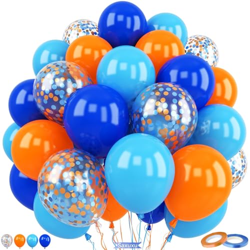 Orangefarbene und blaue Luftballons, 60 Stück, 30,5 cm, königsblau, hellblau, pastell-orange, Latex-Partyballons mit orangefarbenen und blauen Konfetti-Ballons für Kinder, Jungen, Geburtstagsparty, Orangefarbene und blaue Luftballons, 60 Stück, 30,5 cm, königsblau, hellblau, pastell-orange, Latex-Partyballons mit orangefarbenen und blauen Konfetti-Ballons für Kinder, Jungen, Geburtstagsparty, von Saxuxu
