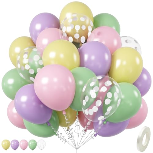 Pastellfarbene Luftballons, 30,5 cm, Pastellfarben, Maca, Rosa, Grün, Lila, Gelb, bunter Latexballon mit weißen Punkten, transparenter Ballon für Babyparty, Geburtstag, Party-Dekorationen Pastellfarbene Luftballons, 30,5 cm, Pastellfarben, Maca, Rosa, Grün, Lila, Gelb, bunter Latexballon mit weißen Punkten, transparenter Ballon für Babyparty, Geburtstag, Party-Dekorationen von Saxuxu