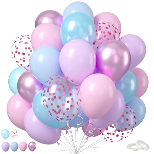 Pastellrosa Blau Lila Luftballons, 50 Stück Metallic Perle Latex Ballons Geburtstag Ballon für Mädchen Meerjungfrau Winter Frozen Geburtstagsdeko Babyparty Party Supplies von Saxuxu