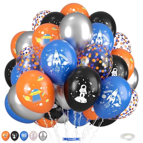 Raumluftballons, 30,5 cm, blau, schwarz, orange, metallisch, silberfarben, Konfetti-Ballons für Kinder, Jungen, Weltraum-Themen-Geburtstag, UFO-Party-Dekorationen, Babyparty, Abschlusszubehör Raumluftballons, 30,5 cm, blau, schwarz, orange, metallisch, silberfarben, Konfetti-Ballons für Kinder, Jungen, Weltraum-Themen-Geburtstag, UFO-Party-Dekorationen, Babyparty, Abschlusszubehör von Saxuxu