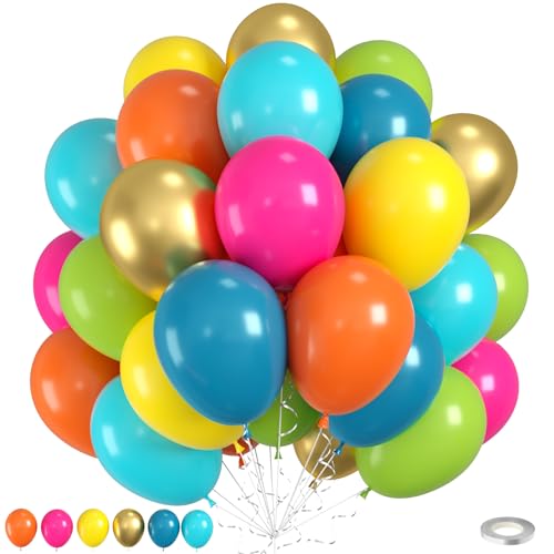 Regenbogen-Luftballons, 60 Stück, bunte Luftballons, mattes Pink, Blaugrün, Grün, Orange, Gelbgold, Ballon für Geburtstag, Babyparty, Sommer, Strand, tropische Hawaii-Themenparty, Hochzeit, Jahrestag von Saxuxu