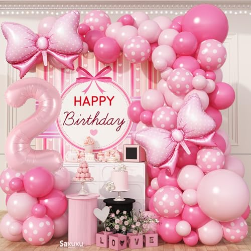 Rosa 2. Geburtstag Dekorationen für Mädchen, Hot Pink 2 Geburtstag Ballon Girlande Bogen Kit Bogen Folienballons 101,6 cm Nummer 2 Ballon für Prinzessin 2 Jahre alte Party Baby Shower Jahrestag von Saxuxu