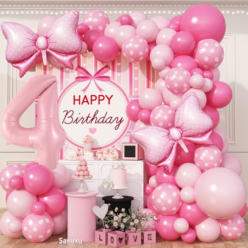 Rosa 4. Geburtstag Dekorationen für Mädchen, Hot Pink 4 Geburtstag Ballon Girlande Bogen Kit Bogen Folienballons 40 Zoll Nummer 4 Ballon für Prinzessin 4 Jahre alte Party Baby Shower Jahrestag von Saxuxu