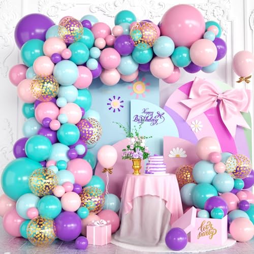 Rosa Lila Ballonbogen Kit, Rosa Lila Blau Ballon Girlande Bogen Kit, Gold Konfetti Ballons für Mädchen Frauen Prinzessin Geburtstag Babyparty Neon Thema Party Hochzeit Brautdusche Rosa Lila Ballonbogen Kit, Rosa Lila Blau Ballon Girlande Bogen Kit, Gold Konfetti Ballons für Mädchen Frauen Prinzessin Geburtstag Babyparty Neon Thema Party Hochzeit Brautdusche von Saxuxu