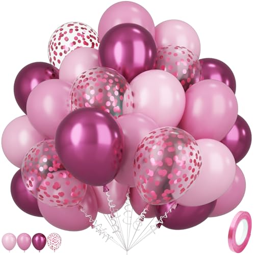 Rosa Luftballons, 12 Zoll Metallic Hot Pink Pastell Luftballons mit Konfetti Ballon, Party Ballon für Mädchen Frauen Prinzessin Baby Shower Hochzeit Braut Geburtstag Party Dekoration von Saxuxu