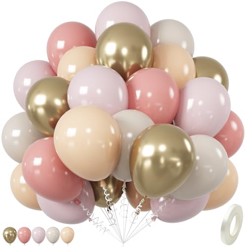 Rosa Treibsand Gold Luftballons, 30,5 cm Altrosa Sand Weiß Elfenbein Weiß Gold Latexballon für Mädchen Hochzeit Boho Brautdusche Geburtstag Dekorationen von Saxuxu