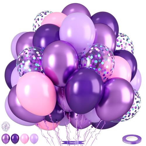 Rosa und Lila Luftballons, Rosa Lavendel Dunkel Lila Metallic Konfetti Latex Ballons für Mädchen Frauen Geburtstag Party Babyparty Brautdusche Hochzeit Dekorationen von Saxuxu