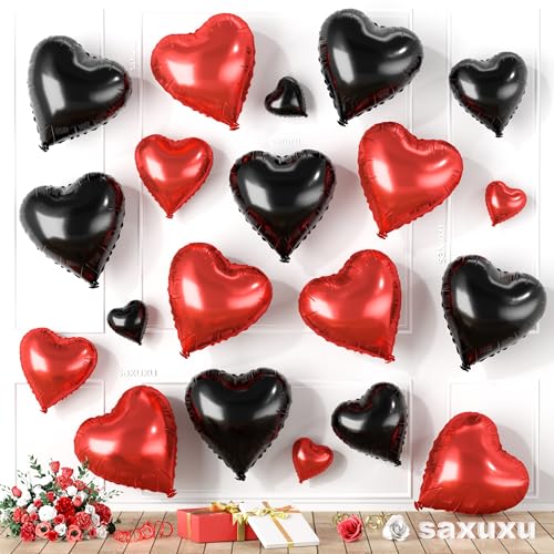 Rot-schwarze Herzballons, herzförmige Luftballons, 20 Stück, 5/10/45,7 cm, rote schwarze Folienballons für Valentinstag, Dekorationen, Hochzeit, Verlobung, Brautpartys, Jubiläumsfeiern Rot-schwarze Herzballons, herzförmige Luftballons, 20 Stück, 5/10/45,7 cm, rote schwarze Folienballons für Valentinstag, Dekorationen, Hochzeit, Verlobung, Brautpartys, Jubiläumsfeiern von Saxuxu