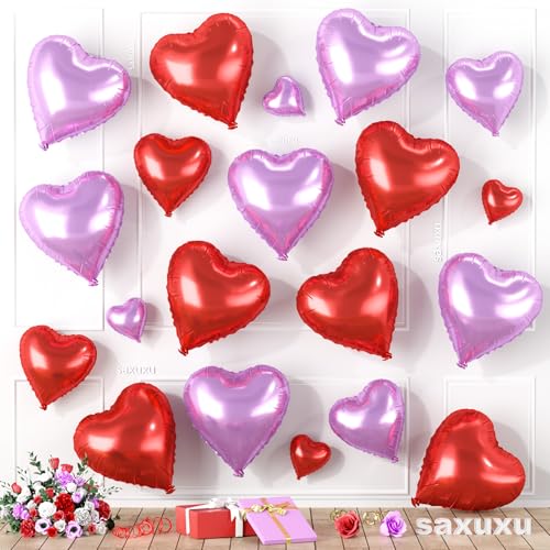 Rot-violette Herzballons, herzförmige Luftballons, 20 Stück, 5/10/45,7 cm, rote lila Folienballons für Valentinstag, Dekorationen, Hochzeit, Verlobung, Brautpartys, Jubiläumsfeiern Rot-violette Herzballons, herzförmige Luftballons, 20 Stück, 5/10/45,7 cm, rote lila Folienballons für Valentinstag, Dekorationen, Hochzeit, Verlobung, Brautpartys, Jubiläumsfeiern von Saxuxu