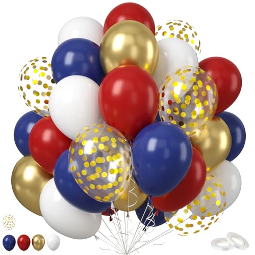 Rot-weiß-blauer Luftballon, 30,5 cm, marineblau, dunkles Rubinrot, Latex-Luftballons, Metallic-Gold, Konfetti, für Babyparty, Geburtstag, Patriot-Abschluss, Veteranentag, Party-Dekoration Rot-weiß-blauer Luftballon, 30,5 cm, marineblau, dunkles Rubinrot, Latex-Luftballons, Metallic-Gold, Konfetti, für Babyparty, Geburtstag, Patriot-Abschluss, Veteranentag, Party-Dekoration von Saxuxu