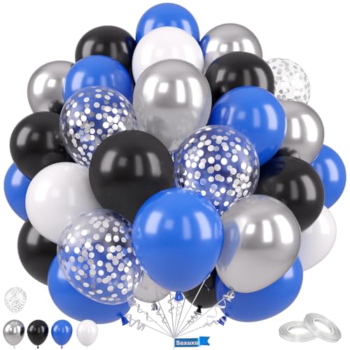 Saxuxu Blaue und schwarze Luftballons, 30,5 cm, Abschlussfeier, Party-Luftballons, dunkelblau, schwarz, weiß, metallisch, silberfarben, Konfetti-Ballons für Jungen, Männer, Geburtstag, Babyparty, Saxuxu Blaue und schwarze Luftballons, 30,5 cm, Abschlussfeier, Party-Luftballons, dunkelblau, schwarz, weiß, metallisch, silberfarben, Konfetti-Ballons für Jungen, Männer, Geburtstag, Babyparty, von Saxuxu