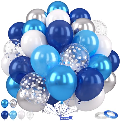 Saxuxu Blaue und silberne Luftballons, 30,5 cm blaue Partyballons, marineblaue Perlblau-Metallic-Silber-Blau-Ballons für Jungen, Geburtstag, Babyparty, Geschlechtsoffenbarung, Junggesellenabschied, Saxuxu Blaue und silberne Luftballons, 30,5 cm blaue Partyballons, marineblaue Perlblau-Metallic-Silber-Blau-Ballons für Jungen, Geburtstag, Babyparty, Geschlechtsoffenbarung, Junggesellenabschied, von Saxuxu