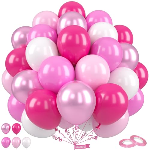 Saxuxu Rosa Luftballons, 30,5 cm rosa Partyballons, Hot Pink Pastell Metallic Pink Weiß Luftballons für Mädchen Geburtstag Babyparty Hochzeit Geschlecht Enthüllung Brautdusche Prinzessin Party von Saxuxu