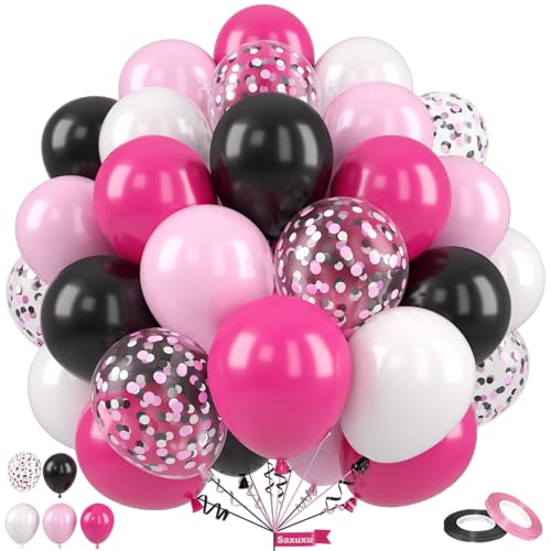 Saxuxu Rosa und Schwarz Luftballons, 30,5 cm rosa Partyballons, Hot Pink Pastell Weiß Rosa Schwarz Konfetti Ballons für Mädchen Geburtstag Babyparty Hochzeit Brautdusche Prinzessin Party Dekorationen von Saxuxu