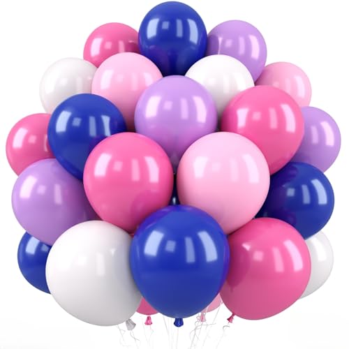 Saxuxu Rosa und blaue Luftballons, 50 Stück, 30,5 cm, Cartoon-Latex-Luftballons, königsblau-weiße Luftballons für Kinder, Mädchen, Geburtstag, Brautschmuck, Babyparty, Gender Reveal Supplies von Saxuxu