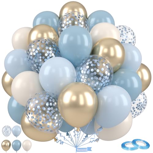Saxuxu Staubige blaue und goldene Luftballons, 30,5 cm blaue Partyballons, Retro-Nebelblau, Metallic, Gold, Weiß, Blau, Konfetti-Ballons für Hochzeit, Babyparty, Geschlecht, Enthüllung, Saxuxu Staubige blaue und goldene Luftballons, 30,5 cm blaue Partyballons, Retro-Nebelblau, Metallic, Gold, Weiß, Blau, Konfetti-Ballons für Hochzeit, Babyparty, Geschlecht, Enthüllung, von Saxuxu