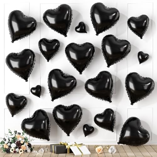 Schwarze Herzballons, herzförmige Luftballons, 20 Stück, 5/10/45,7 cm, verschiedene Größen, schwarze Folienballons für Valentinstag, Dekorationen, Hochzeit, Verlobung, Brautpartys, Jubiläumsfeiern Schwarze Herzballons, herzförmige Luftballons, 20 Stück, 5/10/45,7 cm, verschiedene Größen, schwarze Folienballons für Valentinstag, Dekorationen, Hochzeit, Verlobung, Brautpartys, Jubiläumsfeiern von Saxuxu