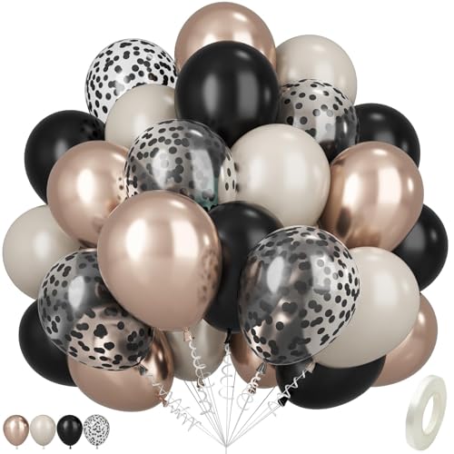 Schwarze Luftballons, 12 Zoll Schwarz Metallic Champagner Gold Beige Latexballons mit Konfetti Party Ballon, Gold Beige Ballon für Abschluss Hochzeit Geburtstag Party Dekorationen von Saxuxu