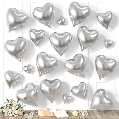 Silberfarbene Herzballons, herzförmige Luftballons, 20 Stück, 5/10/45,7 cm, Silberfolie, Liebesballons für Valentinstag, Dekorationen, Hochzeit, Verlobung, Brautpartys, Jubiläumsfeiern Silberfarbene Herzballons, herzförmige Luftballons, 20 Stück, 5/10/45,7 cm, Silberfolie, Liebesballons für Valentinstag, Dekorationen, Hochzeit, Verlobung, Brautpartys, Jubiläumsfeiern von Saxuxu