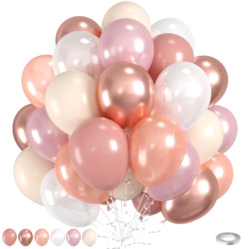Staubige rosa Luftballons, 60 Stück, rosafarbene Luftballons, doppelt gefüllt, beigefarbener Ballon, Perlweiß, Metallic, Roségold, Ballon für Mädchen, Damen, Geburtstag, Babyparty, Party, Hochzeit von Saxuxu