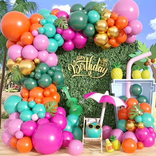 Tropische Luftballons Bogen Kit, hawaiianische Ballongirlande Bogen Kit, Hot Pink Grün Orange Ballon für tropischen Flamingo Hawaii Sommer Strand Thema Geburtstag Baby Shower Party Bachelorette von Saxuxu