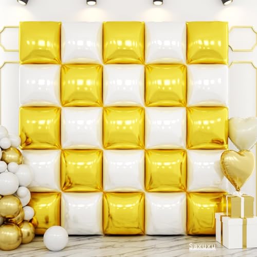 Weiße und goldene quadratische Folienballon-Wand, 48,3 cm, doppelseitig, quadratisch, Ballon-Tunnelbogen-Set für Boho, Geburtstag, Babyparty, Hochzeit, Jahrestag, Party, Hintergrunddekorationen von Saxuxu