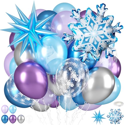 Winter-Party-Luftballons, blau, silber, lila, klare Luftballons mit Schneeflocken-Ballon für Kinder, Mädchen, Wintergeburtstag, Schneeparty, Babyparty, Hochzeitshintergrund Winter-Party-Luftballons, blau, silber, lila, klare Luftballons mit Schneeflocken-Ballon für Kinder, Mädchen, Wintergeburtstag, Schneeparty, Babyparty, Hochzeitshintergrund von Saxuxu