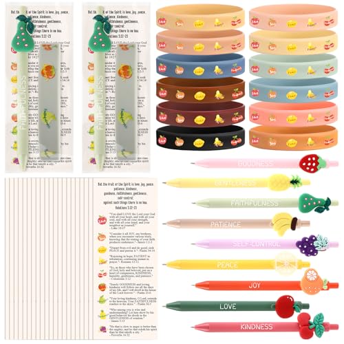 Sayglossy 108 Stück Juli Sommer Weihnachten Obst des Geistes Geschenke Bulk 36 christliche Kugelschreiber, 36 Frucht-Silikonarmbänder und 36 inspirierende Karten für Kirche Sonntagsschule Sayglossy 108 Stück Juli Sommer Weihnachten Obst des Geistes Geschenke Bulk 36 christliche Kugelschreiber, 36 Frucht-Silikonarmbänder und 36 inspirierende Karten für Kirche Sonntagsschule von Sayglossy
