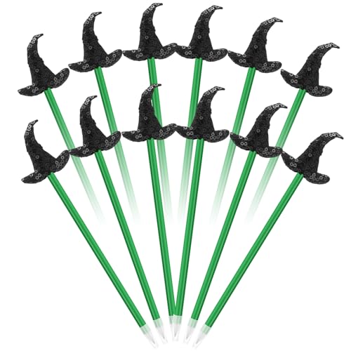 Sayglossy 12 Stück Hexenhut-Kugelschreiber, Blcck Hexenhut, Pailletten, Flip-Glitzerstift, schwarze Tinte, geeignet für Bildungsbüros und Partyzubehör, Lernpreise, Weihnachten, Halloween-Geschenk von Sayglossy