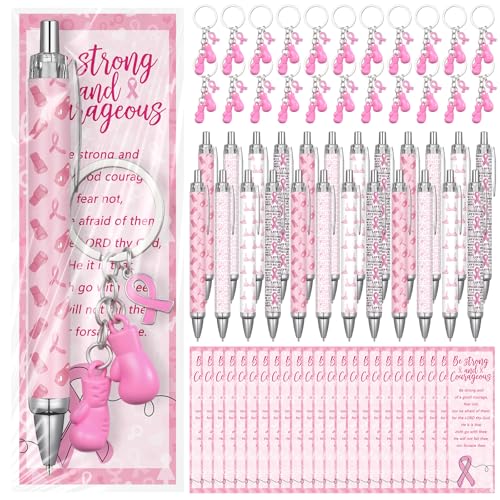 Sayglossy 15 Sets Brustkrebs-Bewusstsein Boxhandschuh, Schlüsselanhänger, Kugelschreiber, inspirierendes Kartenzubehör für öffentliche Wohltätigkeitsorganisationen von Sayglossy