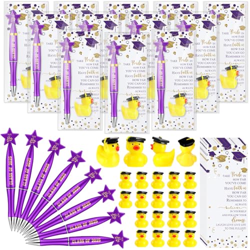 Sayglossy 20 Sets, Abschlussgeschenke der Klasse 2025, inklusive Stern-Kugelschreiber, Kunstharz, Entenornamente, Lesezeichen, Abschlussfeier, Partygeschenk, Geschenk für Gäste und Studenten (lila) von Sayglossy