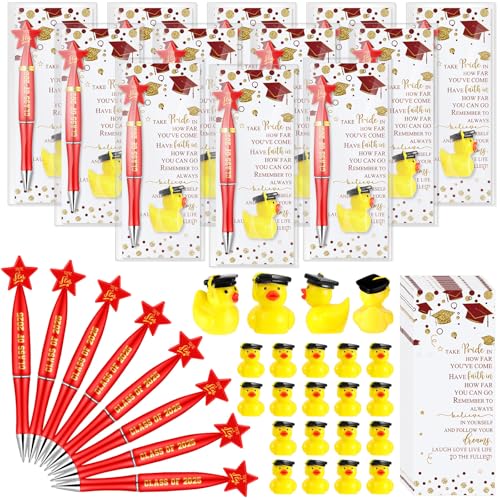 Sayglossy 20 Sets, Abschlussgeschenke der Klasse 2025, inklusive Stern-Kugelschreiber, Kunstharz, Entenornamente, Lesezeichen, Abschlussfeier, Partygeschenk, Geschenk für Gäste und Studenten (rot) von Sayglossy