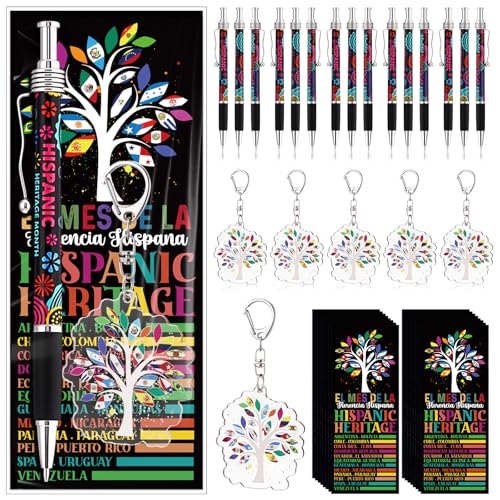 Sayglossy 20 Sets Hispanic Heritage Monatsgeschenke Bulk enthalten Hispanic Heritage Kugelschreiber, Lesezeichen und Schlüsselanhänger für lateinamerikanische Nationalspanische Partygeschenke von Sayglossy