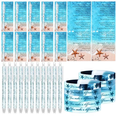 Sayglossy 20 Sets Seesterngeschichte, Wertschätzungsgeschenke, Großpackung "You Make a Difference", Kugelschreiber, Armbänder, Armbänder mit Karten, Dankeschön-Geschenke für Schulanfang, Lehrer von Sayglossy