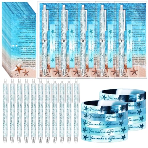 Sayglossy 30 Sets Seesterngeschichte, Wertschätzungsgeschenke, Großpackung "You Make a Difference", Kugelschreiber, Armbänder, Armbänder mit Karten, Dankeschön-Geschenke für Schulanfang, Lehrer von Sayglossy