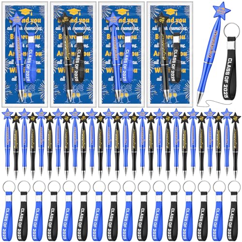 Sayglossy 36-teiliges Set mit Sternstiften, Silikon-Schlüsselanhänger, Lesezeichen und Geschenktüten für Absolventen, Lehrer, Klassenkameraden, Abschlussfeier, Partyzubehör (Schwarz, Blau) von Sayglossy