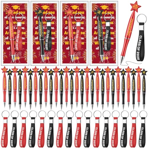 Sayglossy 36-teiliges Set mit Sternstiften, Silikon-Schlüsselanhänger, Lesezeichen und Geschenktüten für Absolventen, Lehrer, Klassenkameraden, Abschlussfeier, Partyzubehör (Schwarz, Rot) von Sayglossy