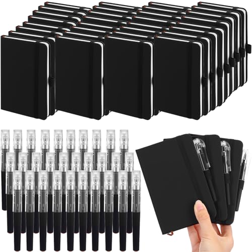 Sayglossy 50 Pack Pocket Small Notebook Journals with Pen 5.6'' x 3.7'' Mini Journaling Notepads A6 Ruled Journals Hardcover Lined Notebook Bulk with Pen Holder for Office School Memo(Black) von Sayglossy