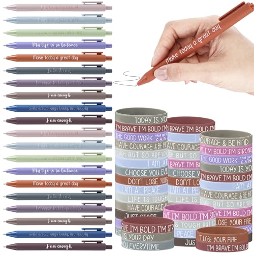 Sayglossy 64 Stück geistige Gesundheit Bewusstsein Geschenke positive Bestätigung Kugelschreiber Großpackung motivierendes Zitat Silikon Armbänder Dankeschön Geschenk für Frauen Studenten Lehrer von Sayglossy