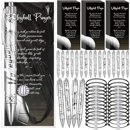 Sayglossy 96 Stück Volleyball-Partygeschenke, Geschenke enthalten 24 silberfarbene Volleyball-Kugelschreiber, 24 inspirierende Karten, 24 Sport-Armbänder, 24 Geschenktüten für Preis, Team-Trainer Sayglossy 96 Stück Volleyball-Partygeschenke, Geschenke enthalten 24 silberfarbene Volleyball-Kugelschreiber, 24 inspirierende Karten, 24 Sport-Armbänder, 24 Geschenktüten für Preis, Team-Trainer von Sayglossy