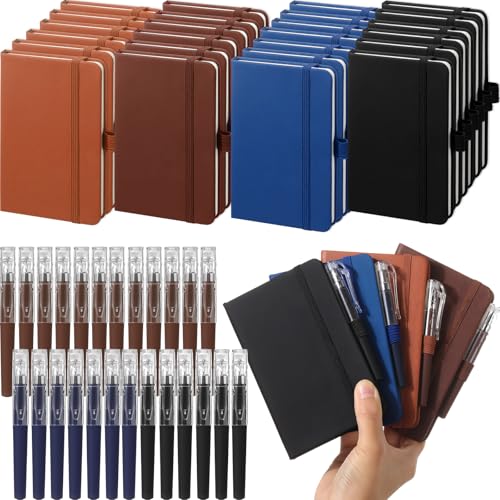Sayglossy Kleine Notizbücher mit Stift, 14 x 9,4 cm, Mini-Notizblöcke, A6, liniert, Hardcover, liniert, mit Stifthalter, für Büro, Schule, Memo, Vintage-Farben, 25 Stück von Sayglossy