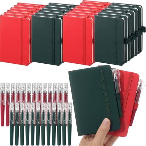 Sayglossy Kleine Notizbücher mit Stift, 14 x 9,4 cm, Mini-Notizblöcke, A6, liniert, Hardcover, liniert, mit Stifthalter, für Büro, Schule, Memo, festliche Farben, 25 Stück von Sayglossy