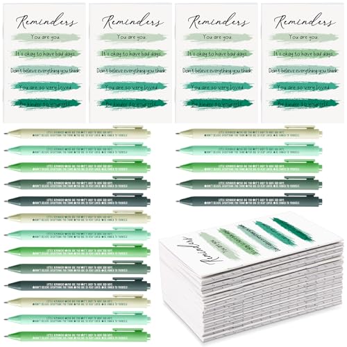 Sayglossy Mini-Notizblöcke und Kugelschreiber, Inspirationsgeschenke für freiwillige Mitarbeiter, psychische Therapie, Grün, 25 Sets von Sayglossy