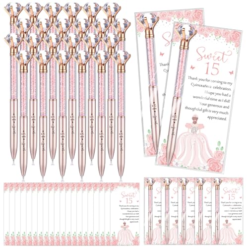 Sayglossy Quinceanera Partygeschenke, süßes Dankeschön-Geschenk zum 15. Geburtstag, große Kristall-Diamant-Stifte mit Dankeskarten, einziehbarer Kugelschreiber, 15. Geburtstag, Mis Quitte, Geschenke Sayglossy Quinceanera Partygeschenke, süßes Dankeschön-Geschenk zum 15. Geburtstag, große Kristall-Diamant-Stifte mit Dankeskarten, einziehbarer Kugelschreiber, 15. Geburtstag, Mis Quitte, Geschenke von Sayglossy