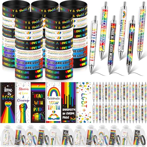 Sayglossy Regenbogen-Silikonarmbänder mit Lesezeichen und "Love is Love"-Stiften für LGBTQ, Lesben, Unterstützung, Party, Gastgeschenk, Parade, Events, Zubehör, 60 Sets Sayglossy Regenbogen-Silikonarmbänder mit Lesezeichen und "Love is Love"-Stiften für LGBTQ, Lesben, Unterstützung, Party, Gastgeschenk, Parade, Events, Zubehör, 60 Sets von Sayglossy