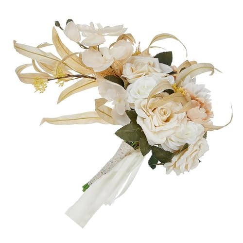 Sbshiouu Eleganter Champagner-Brautstrauß/Brosche/Handgelenk-Blume, künstliche Seidenblumen, Accessoire, Brautjungfern von Sbshiouu