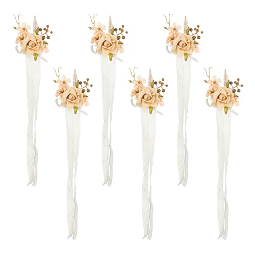 Sbshiouu Eleganter Champagner-Brautstrauß/Brosche/Handgelenk-Blume, künstliche Seidenblumen, Accessoire, Brautjungfern von Sbshiouu