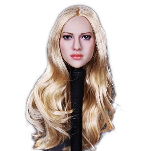 Scakbyer 1/6 Maßstab weiblicher Kopf, Europa Amerika Frauen Puppenkopf kompatibel mit HT, VERYCOOL, TTL und Phicen TBLeague 30,5 cm Körper der Actionfigur – helles Gold, langes lockiges Haar von Scakbyer